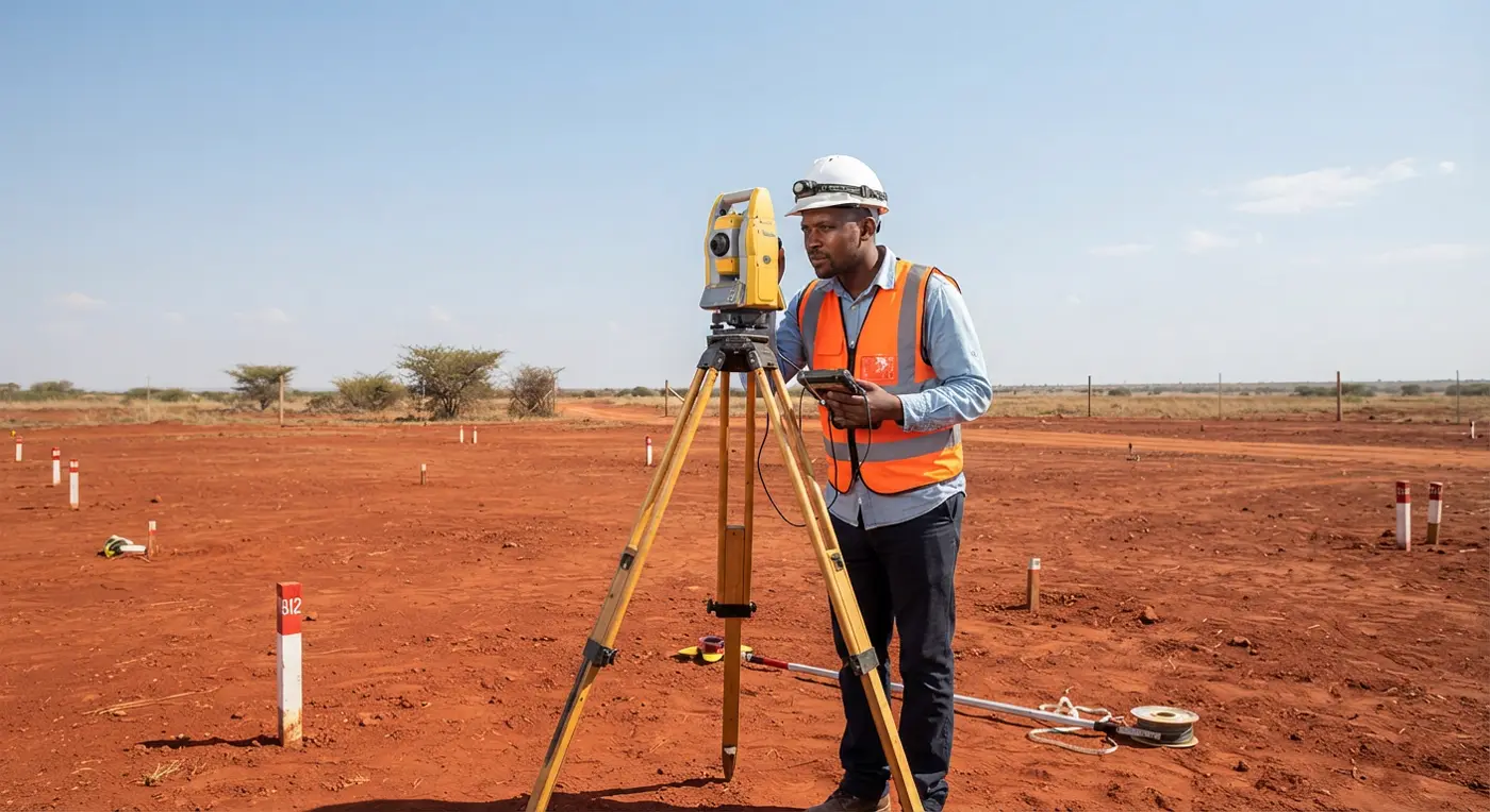 A surveyor inspecting a plot of land